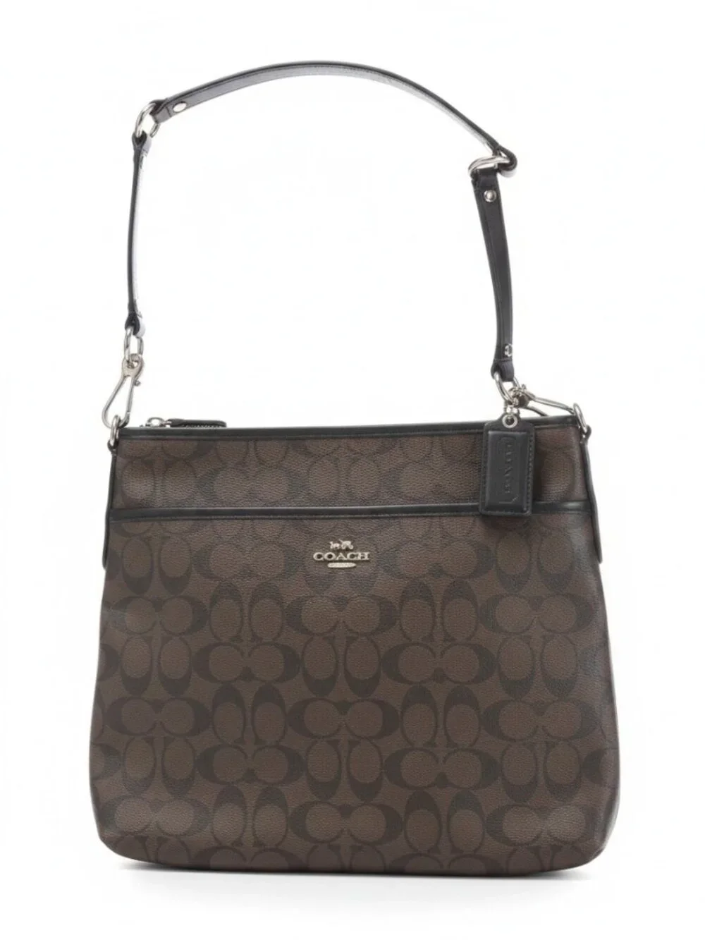 Coach F58297 Signature File Shoulder Bag Messenger Brown Black C Work School EUC